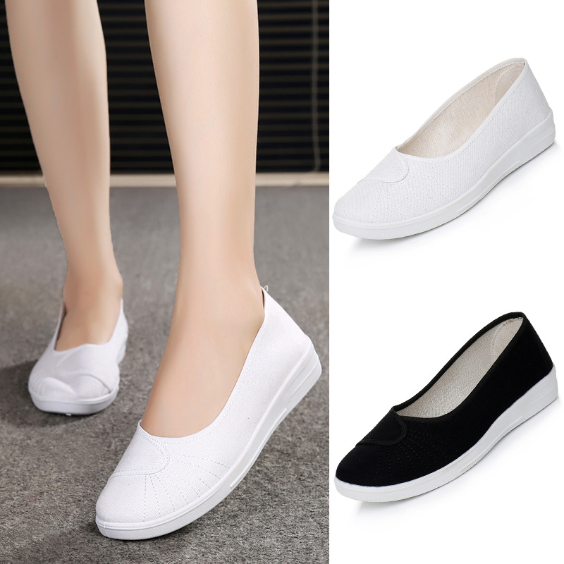 2021 Spring new pattern Old Beijing cloth shoes Flat bottom Nurse shoes soft sole comfortable white Work shoes Single shoes non-slip