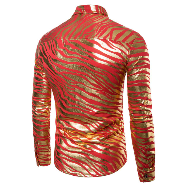 Zebra Stripe printed double-color bronzed men’s long-sleeved Lapel