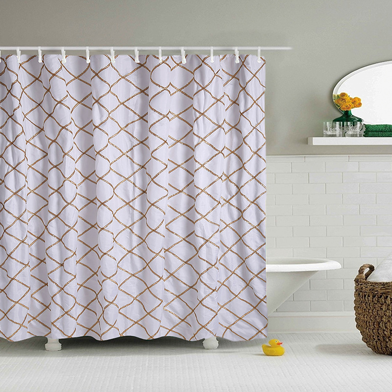 白色浴帘 手工格子数码浴帘 印花防水防霉浴帘 纯手工浴室浴帘