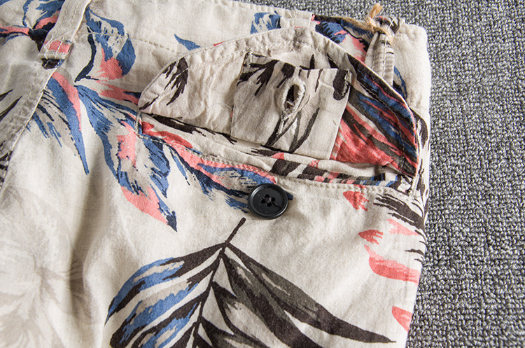 B25 personality leaves printed water wash comfortable linen casual pants foreign trade original single men's shorts 18