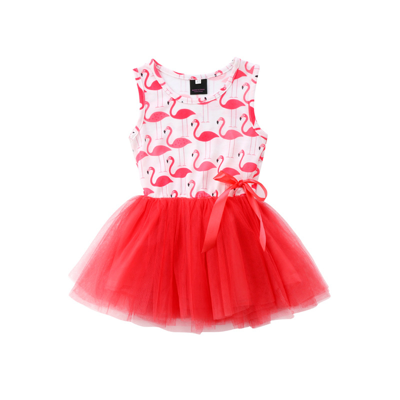 2019 summer Girls dress ins Kids burst models Flamingo printing Sleeveless Jacobs David Dress