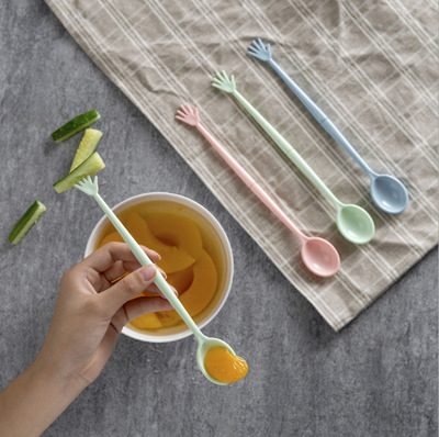 乐彼加长彩色长柄叉水果叉塑料便捷两用一体叉勺沙冰勺加厚3只装|ru