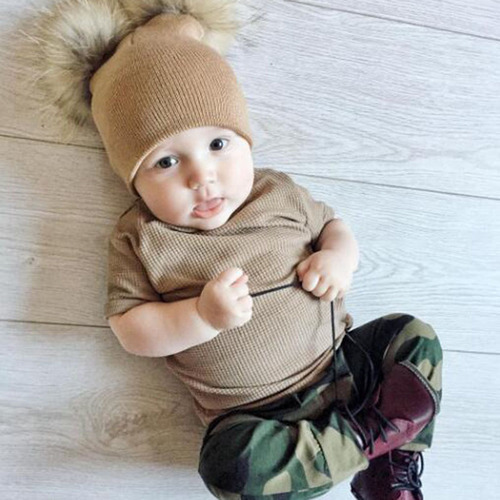 Wish AliExpress INS children's knitted hat double ball woolen hat baby woolen ball hat