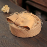 韩版空姐英伦小香风格蝴蝶结网纱蕾丝羊毛呢帽子小礼帽女士冬季