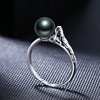 Glossy adjustable ring from pearl, Japanese and Korean, Korean style, on index finger
