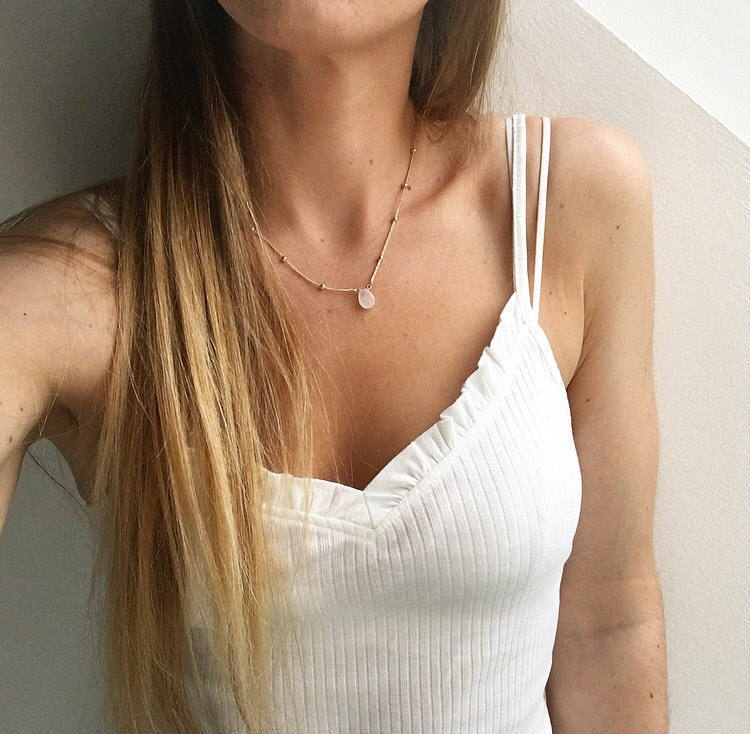 欧美外贸跨境新品 天然水晶材质项链 铜珠链式项链女士锁骨项链