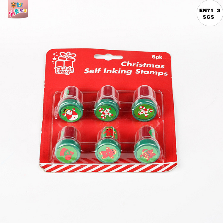 Sello de Navidad para niños colorido lindo creativo de dibujos animados de juguete de plástico redondo sello de Navidad