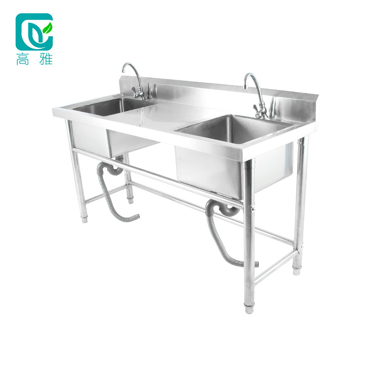 Manufactor Supplying Thickened type Stainless steel Double groove water tank workbench customized Scaffolding Double groove Vegetables Wash basin