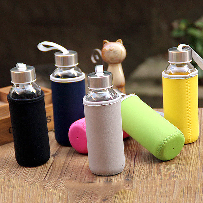 300ML带布套便携玻璃水杯防烫便携耐冷耐高温杯盖防漏提绳