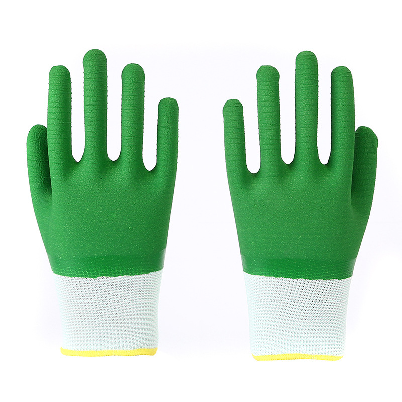 厂家供应劳保手套 13针涤纶荧光黄皱纹全挂透气王手套