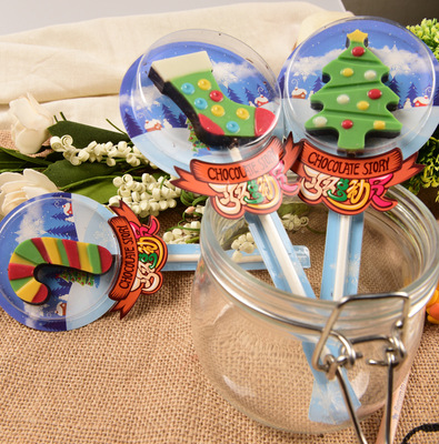 源頭廠家聖誕節純可可脂巧克力卡通棒棒糖零食糖果手工50支/盒