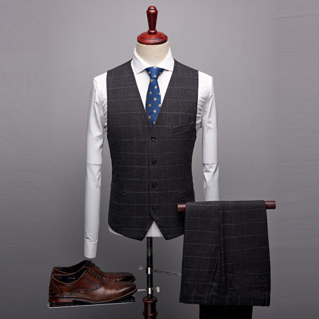 Suit suit men’s Plaid business leisure three piece suit wedding bridegroom best man suit