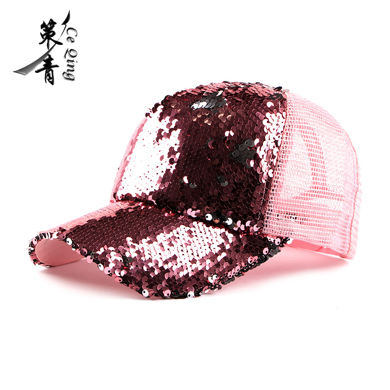 2021 Nuevo sombrero de sol de verano de las mujeres sombrero de la moda coreana lentejuelas tapa de béisbol de las mujeres sombrero de malla Hipster