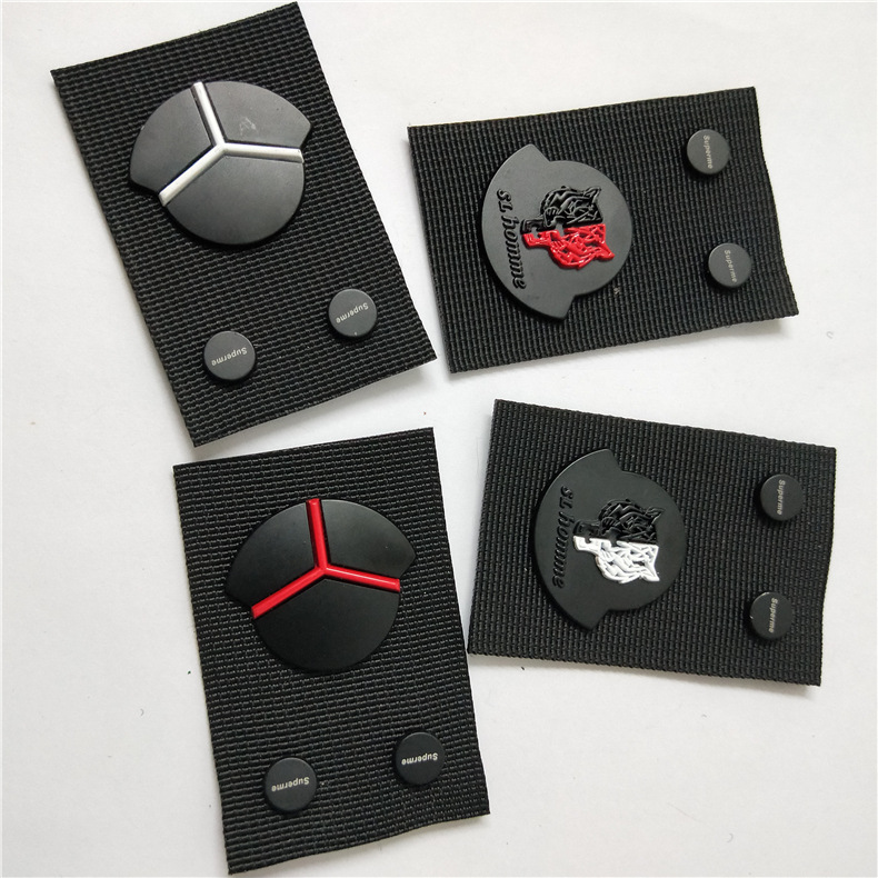 厂家直销圆形气眼皮牌金属皮革压花渐变色反光皮标织带布标商标