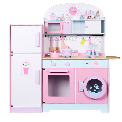 廚房玩具兒童啓蒙木質廚房冰箱幼兒園早教親子益智過家家玩具批發