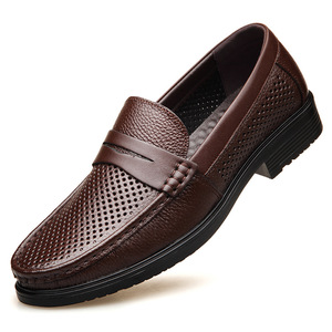 夏季男鞋镂空真皮凉鞋头层牛皮单鞋透气男式打洞鞋厂家 一件代发