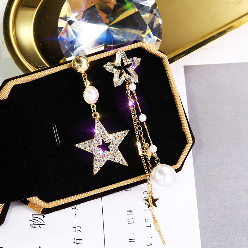 Asymmetric Long Star Female Temperament Korean Tassel Earrings Retro display picture 5