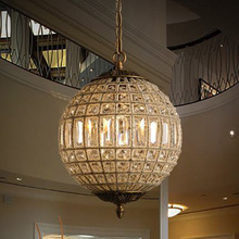 北歐家居卧室 餐廳客廳燈具 美式創意復古鐵藝圓球水晶米糖珠吊燈