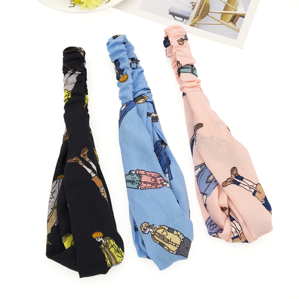 Korean Version Of Fashion Cartoon People Cloth Art Cross Loose Tendon Hair Headband Hairpin Wholesale display picture 2