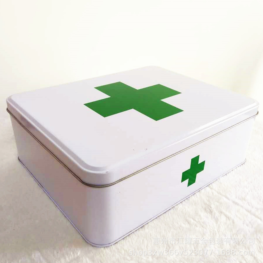 厂家供应马口铁方形有铰位家用医药箱急救箱医疗工具盒铁盒
