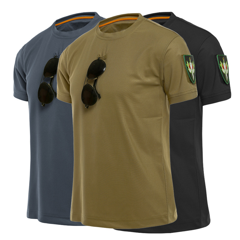Táctica camiseta de manga corta de camuflaje al aire libre procesamiento de camisas deportivas de cuello redondo acondicionamiento físico herramientas de secado rápido mangas cortas