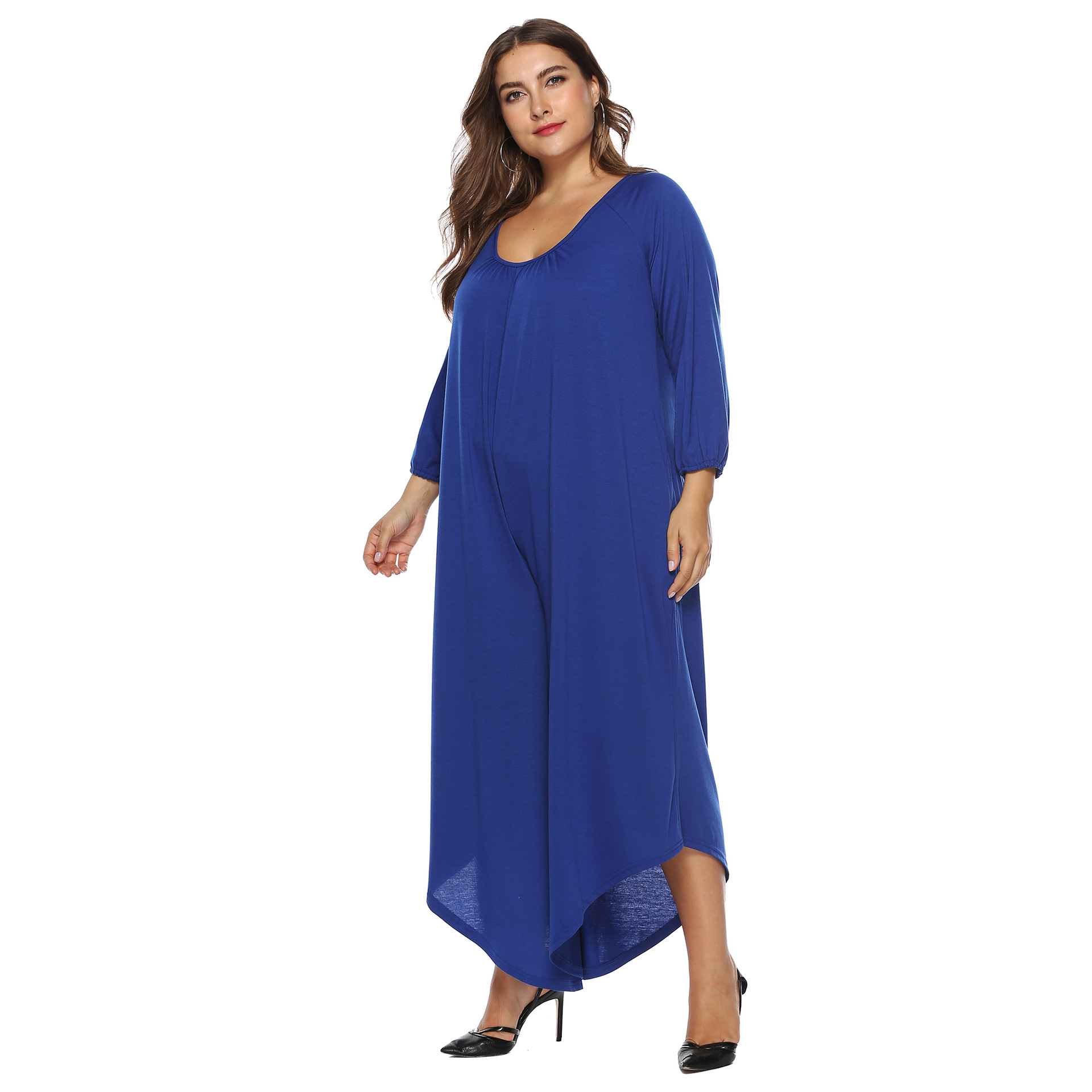 Plus size solid color U-neck jumpsuit NSOY46082