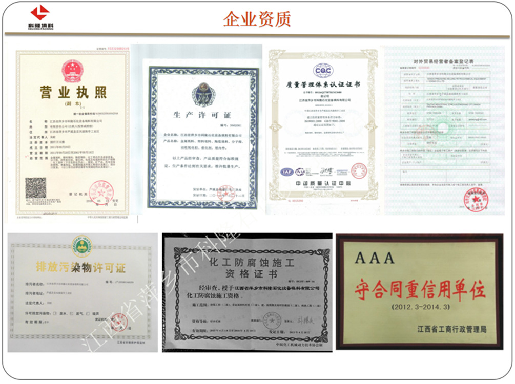 3江西萍乡科隆化工填料塔内件公司企业资质