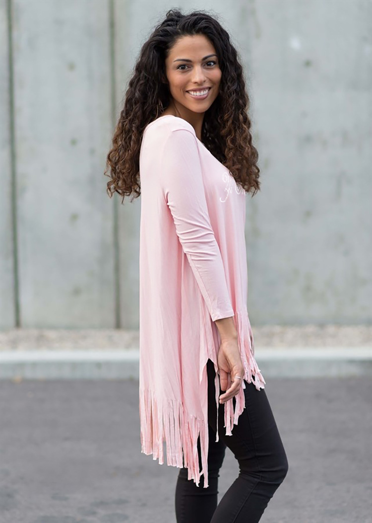 Womens Long Sleeve Irregular Hem T Shirt Spring Collection Fringe Detail Casual Style Wholesale Available