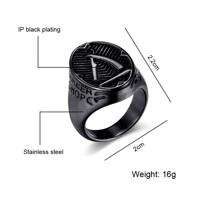 Europe And America Cross Border Stainless Steel Barber Razor Ring Titanium Steel Hip Hop Men's Razor Ring Barber Shop Ornament display picture 2