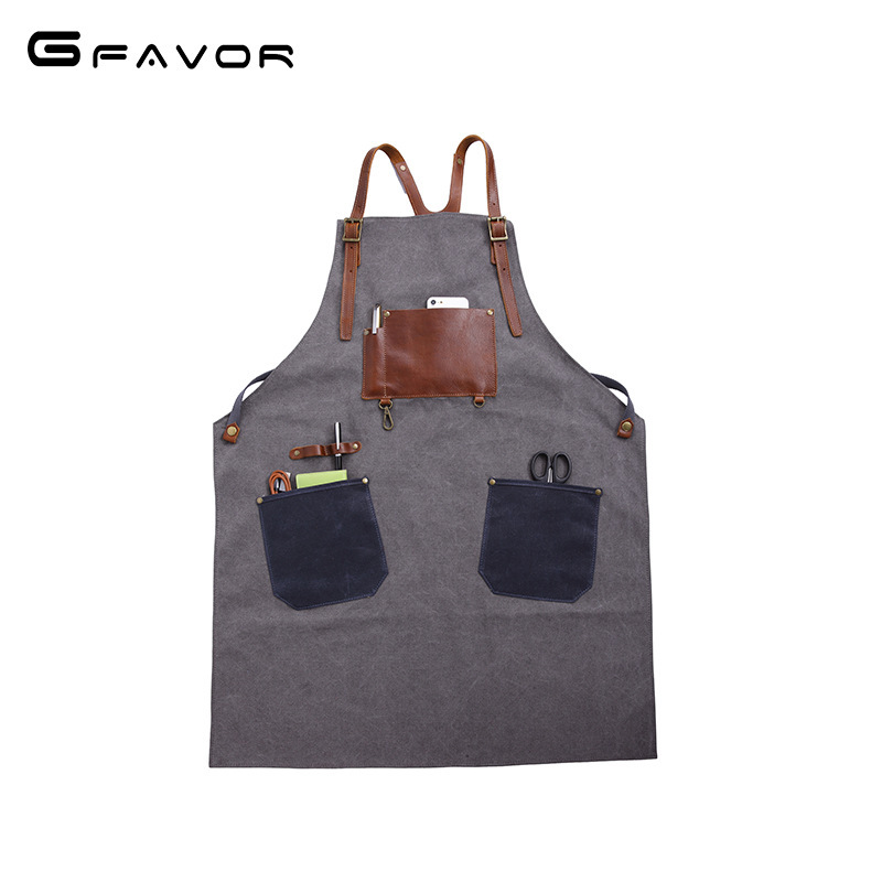 2022新款工匠围裙设计室帆布围裙欧美复古帆布咖啡店工作室围裙包
