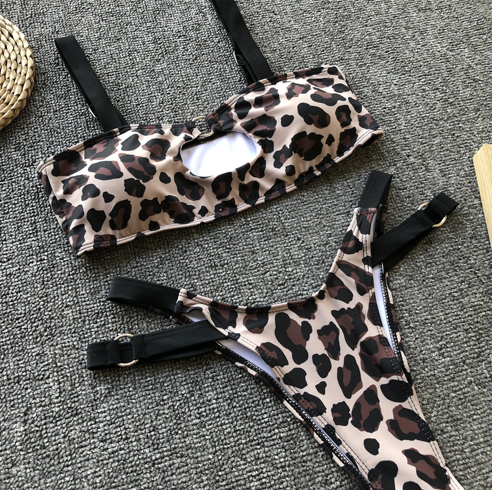 Hot selling ladies split swimsuit sexy leopard print bikini gather bikini  NSDA1207