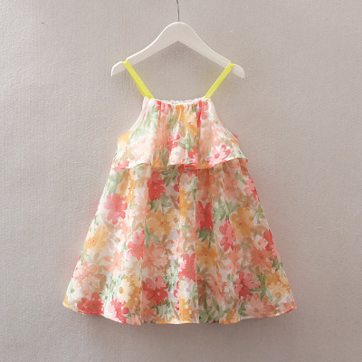 18 Summer wear new pattern girl braces skirt pure cotton princess Children Skirt Floret Tank Top Manufactor wholesale