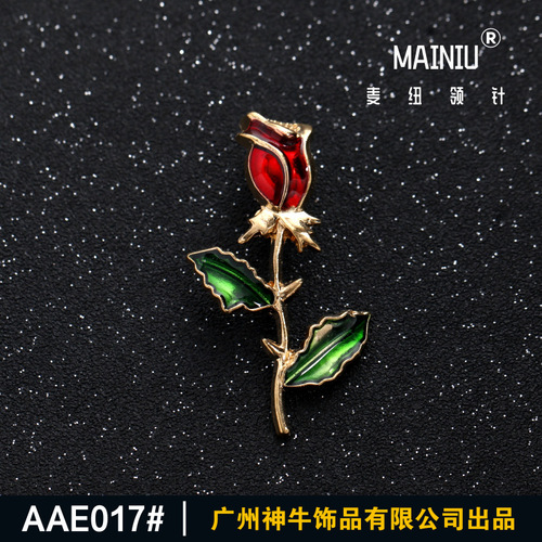 AAE017 Fashion Rose Branch Suit Boutonniere Korean Version Unisex Metal Flower Dress Pin