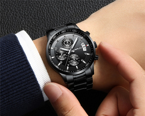 CRRJU/ Kajun 2214 New Men's Business Watch for Men, Six-Hole Chronograph Multifunction Stainless Steel Watch