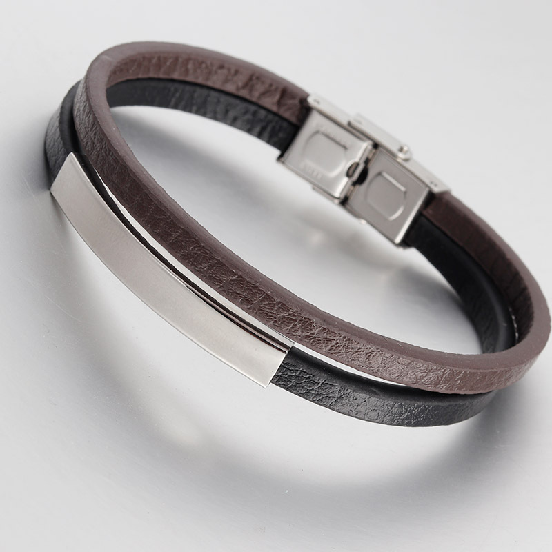 All Seasons Season Retro 316L Stainless Steel Titanium Steel Geometric Customization Laser Engraving Woven Chain Men Cord & Leather Bracelets
