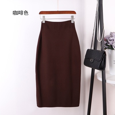 2018韩国东大门秋装新款女装性感显瘦包臀开叉针织半身裙