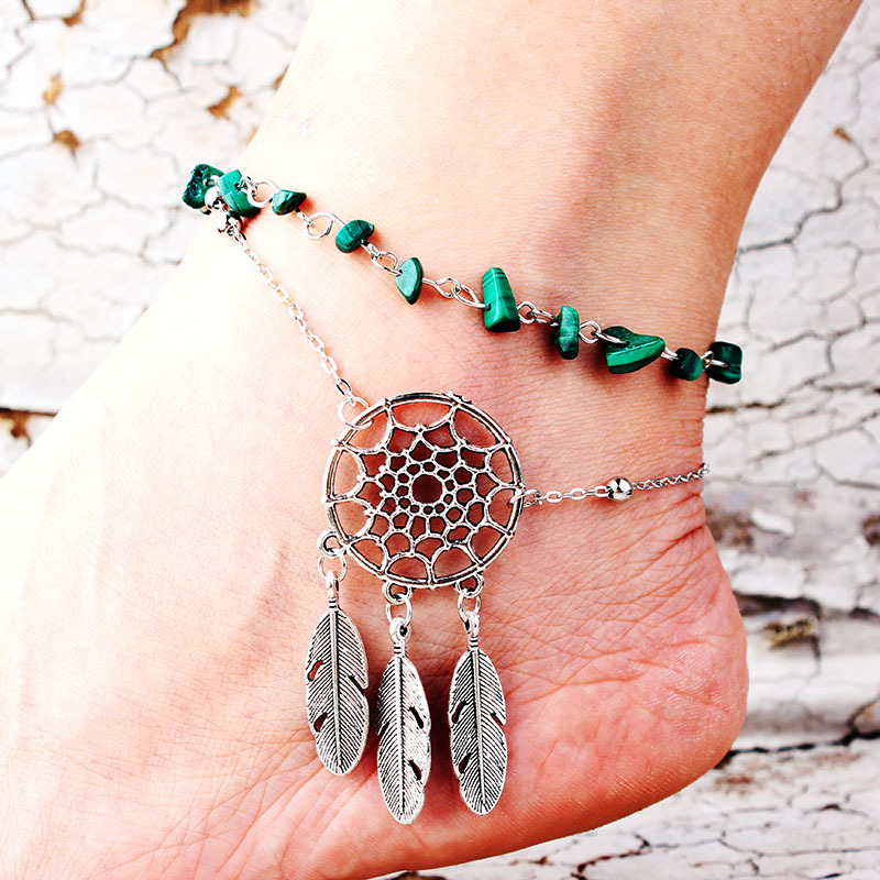 fashionable malachite green turquoise ankle bracelet