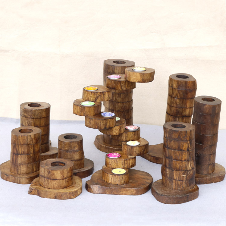Thailand Solid Wood Candle Holder Southeast Asian Hotel Club Candlelight Dinner Rotating Multi-layer Wooden Candle Holder Small Flower Stand