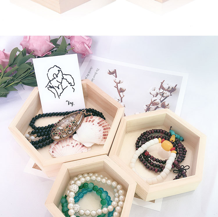 solid wood Material Hexagon Pattern Simple Style, Artistic Style Simple Style Artistic Hexagon Solid Wood Jewelry Rack