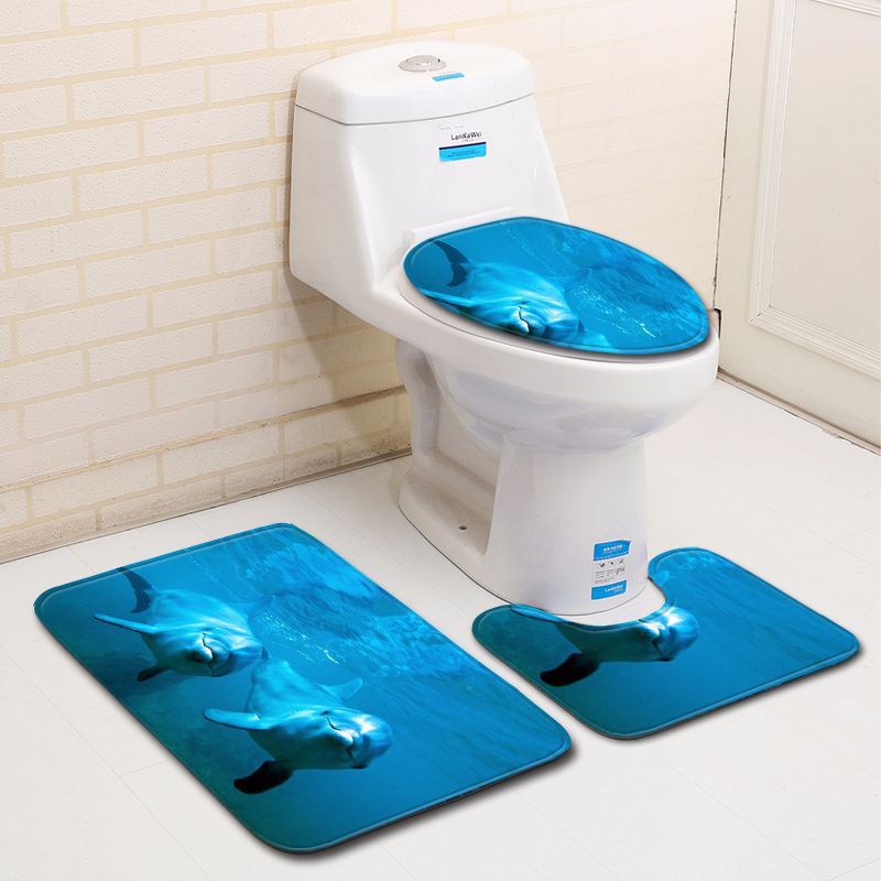 海豚海洋3d风格浴室地垫套装防滑脚垫跨境热销货源代发图案详情11