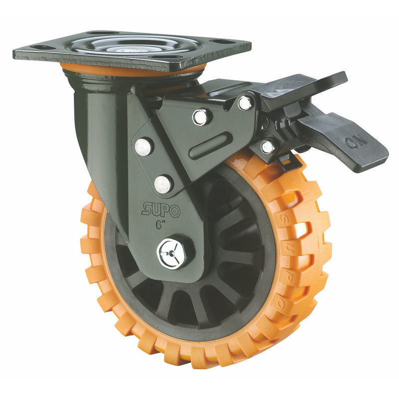 东莞向荣脚轮SUPO塑料双刹轮 车轮 重型PU万向轮 机械设备防滑轮