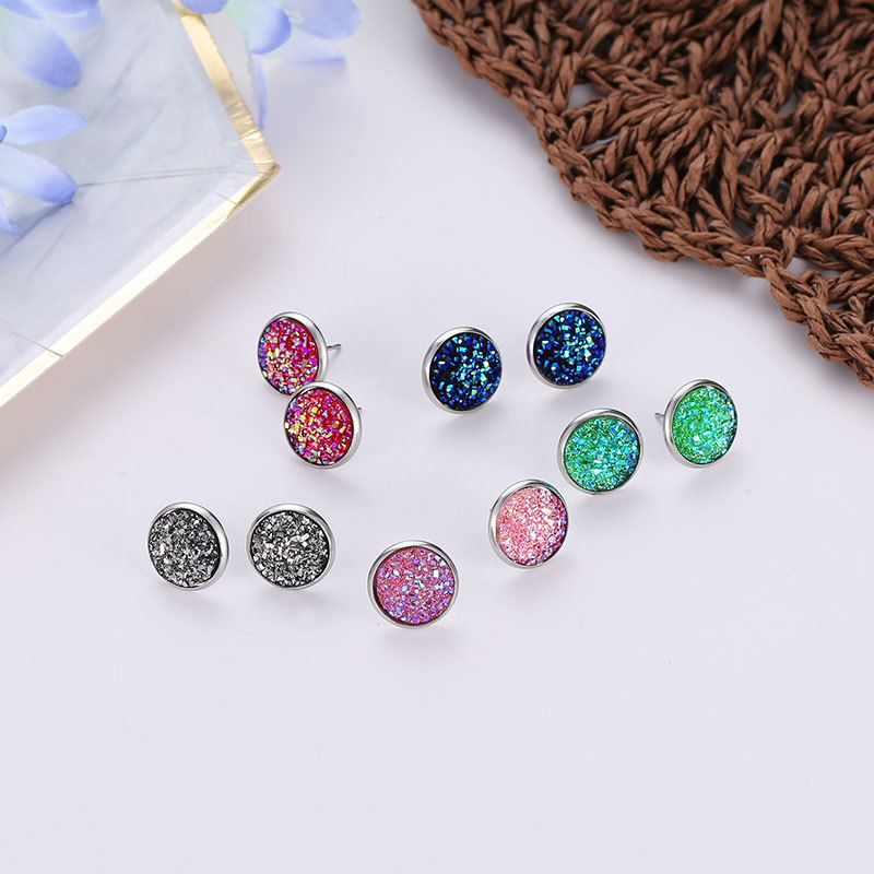 Simple Style Round Stainless Steel Gem Earrings Ear Studs display picture 5