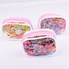 Korean Children's Hair Accessories Cartoon Four-Sided Zipper Bag Disposable Hair Bands Colorful Rubber Bands 2 Yuan Store Sweet Wholesale