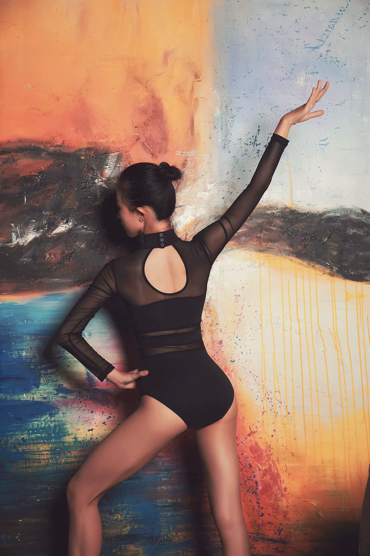 Ballet Leotard (Women) Mesh Splice with Removable Chest Pads, Long Sleeve, 3 Colors S–XL