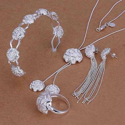 Quick selling jewelry Rose Necklace Bracelet Earrings Ring bride Jewelry Set Taobao supply