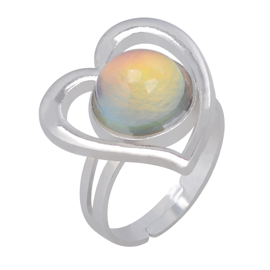Heart Gemstone Temperature-sensing Color Change Opening Ring display picture 13