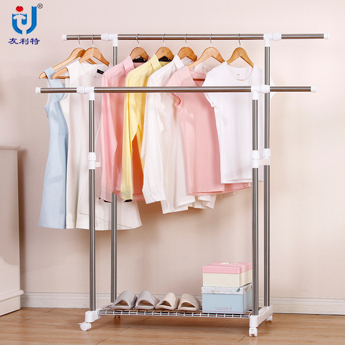 Wholesale Youlit stainless steel double pole thick clothes drying rack removable telescopic balcony clothes drying rack indoor clothes rack