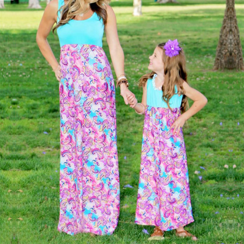 Summer Floral Long Dress for Women and Kids Elegant Design Comfortable Fabric Perfect for Family Outings Wholesale