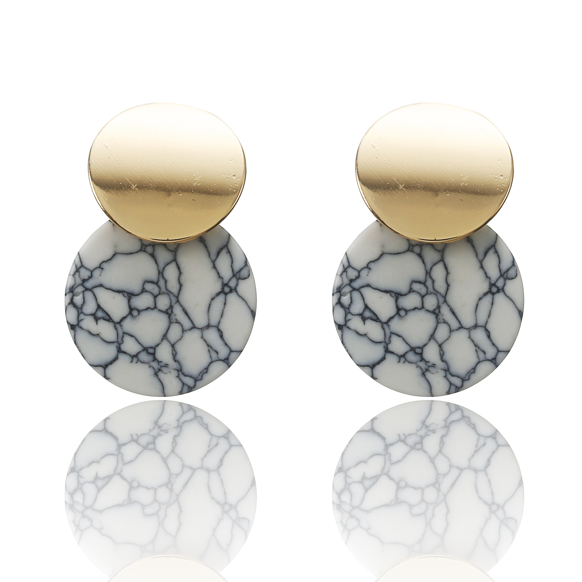 White Marble Ear Studs