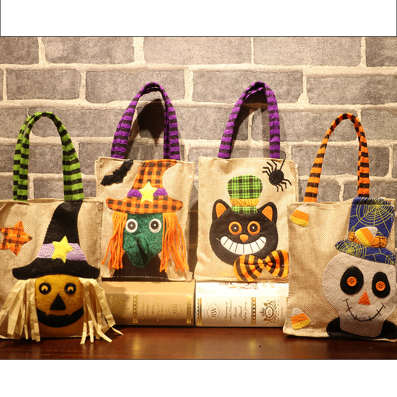 2020万圣节麻布南瓜手提袋儿童晚会装扮麻布糖果袋讨糖礼物袋道具